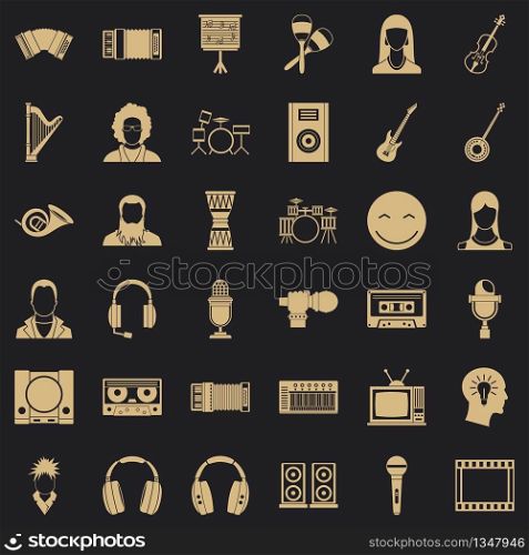 Musician icons set. Simple style of 36 musician vector icons for web for any design. Musician icons set, simple style