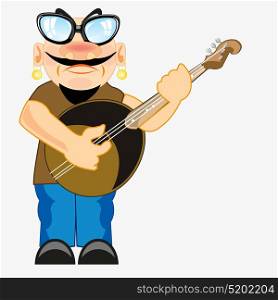 Musician plays on dombra. Man musician plays on dombra on white background