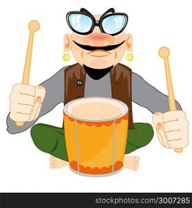 Musician with drum. Man musician with music instrument drum.Vector illustration