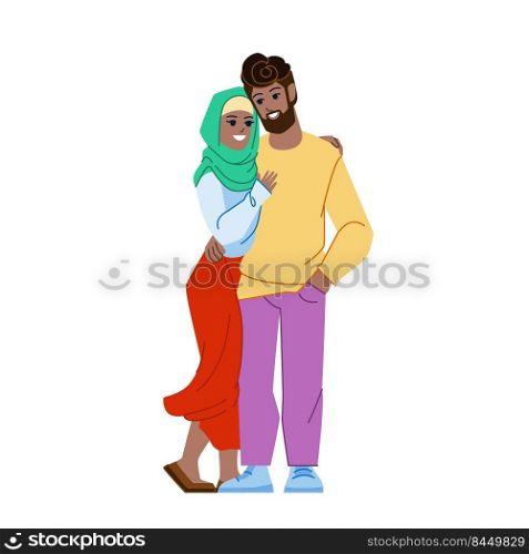 muslim couple vector. arab man woman, hijab, family young wife husband muslim couple character. people flat cartoon illustration. muslim couple vector