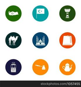 Muslim day icons set. Flat set of 9 muslim day vector icons for web isolated on white background. Muslim day icons set, flat style