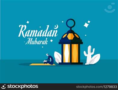 Muslim doing reading al quran , Ramadan holy month, vector illustration