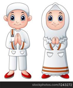 Muslim kid couple cartoon greeting