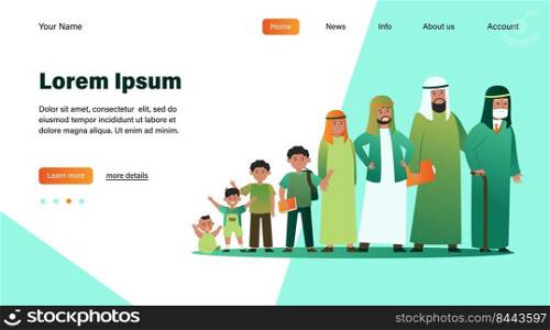 Muslim man in different age. Development, child, life flat vector illustration. Growth cycle and generation concept for banner, website design or landing web page