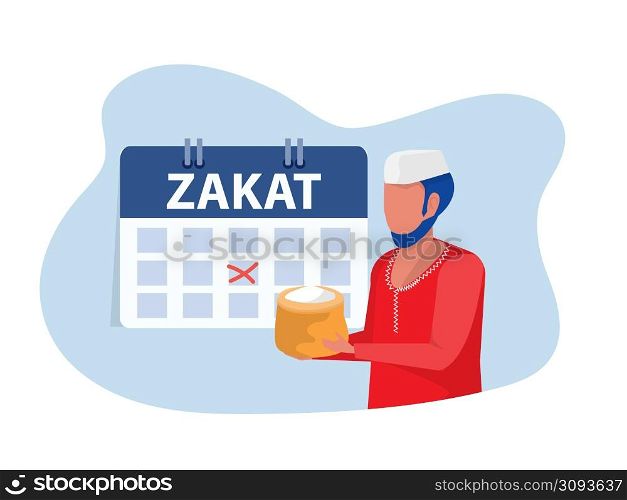 Muslim man pay Zaket financial,from profit on ramadan kareem flat vector illustrator.