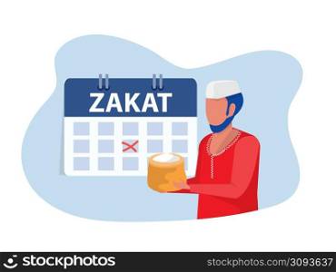 Muslim man pay Zaket financial,from profit on ramadan kareem flat vector illustrator.