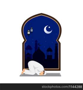 muslim man prayer at night mosque background
