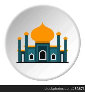 Muslim mosque icon in flat circle isolated vector illustration for web. Muslim mosque icon circle