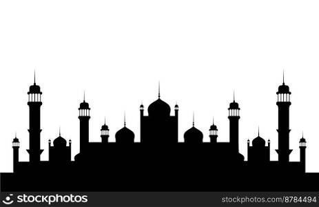 Muslim mosque silhouette icon. Dark mosque silhouette background. Vector illustration