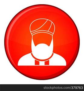 Muslim preacher icon in red circle isolated on white background vector illustration. Muslim preacher icon, flat style