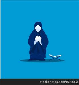 muslim woman prayer on blue background illustrator