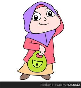 muslim woman wearing a hijab carrying a shopping bag