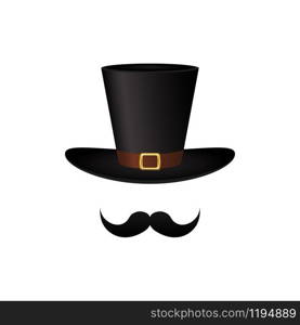 Mustache and hat cylinder vector illustration on white background. Mustache and hat cylinder.