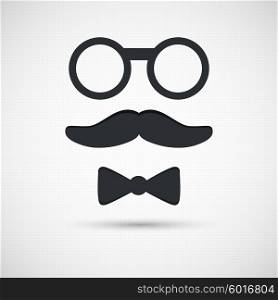 Mustache, eyeglasses and bow tie. Retro background. Set of retro elements