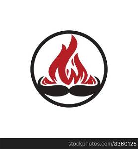 Mustache fire vector logo design concept. Restaurant or kitchen design template. 