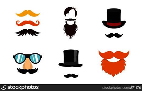 Mustache icon set. Flat set of mustache vector icons for web design isolated on white background. Mustache icon set, flat style