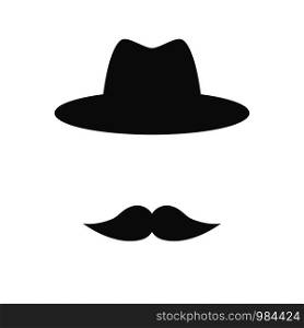 Mustache with hat icons. Gentlemans icons face. Mustache with hat