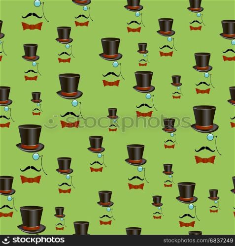 Mustaches and Accessories Seamless Pattern Isolated on Green Background. Mustaches and Accessories Seamless Pattern