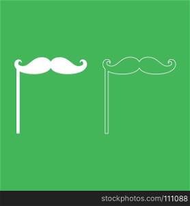 Mustaches on the stick icon . Illustration white color .. Mustaches on the stick icon . Illustration white color . Fill and outline