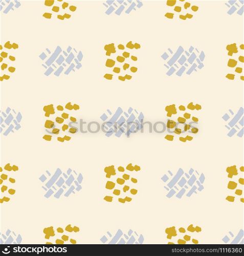 Mustard and grey abstract shapes modern seamless pattern with hand drawn texture background. Design for wrapping paper, wallpaper, fabric print, backdrop. Vector illustration.. Mustard and grey abstract shapes modern seamless pattern with hand drawn texture background.
