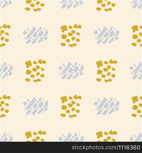 Mustard and grey abstract shapes modern seamless pattern with hand drawn texture background. Design for wrapping paper, wallpaper, fabric print, backdrop. Vector illustration.. Mustard and grey abstract shapes modern seamless pattern with hand drawn texture background.