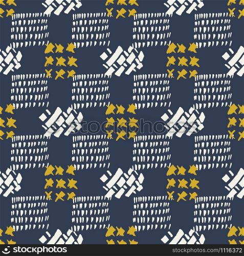 Mustard and grey on blue color modern seamless pattern with hand drawn texture ethnic background. Design for wrapping paper, wallpaper, fabric print, backdrop. Vector illustration.. Mustard and grey on blue color modern seamless pattern with hand drawn texture ethnic background.