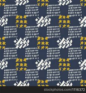 Mustard and grey on blue color modern seamless pattern with hand drawn texture ethnic background. Design for wrapping paper, wallpaper, fabric print, backdrop. Vector illustration.. Mustard and grey on blue color modern seamless pattern with hand drawn texture ethnic background.