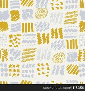 Mustard and grey seamless pattern with hand drawn texture background. Design for wrapping paper, wallpaper, fabric print, backdrop. Vector illustration.. Mustard and grey seamless pattern with hand drawn texture background.