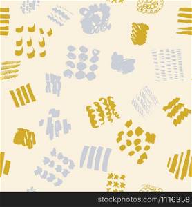 Mustard and grey trendy seamless pattern with hand drawn texture background. Design for wrapping paper, wallpaper, fabric print, backdrop. Vector illustration.. Mustard and grey trendy seamless pattern with hand drawn texture background