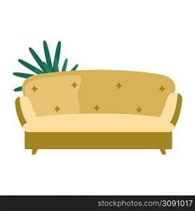 Mustard yellow couch semi flat color vector object. Furniture for apartment. Full sized item on white. Living room decor simple cartoon style illustration for web graphic design and animation. Mustard yellow couch semi flat color vector object