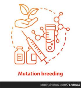 Mutation breeding concept icon. Bioengineering and biotechnology idea thin line illustration in red. Genetical modification and plant selection. Scientific researches. Vector isolated outline drawing