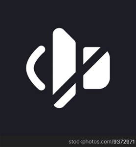 Mute sound dark mode glyph ui icon. Smartphone ringtone off. User interface design. White silhouette symbol on black space. Solid pictogram for web, mobile. Vector isolated illustration. Mute sound dark mode glyph ui icon