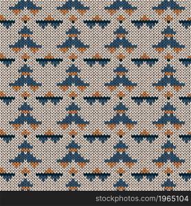 Muted seamless knitting ornate in blue, beige and orange colors vector pattern as a fabric texture