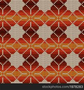 Muted seamless knitting ornate in brown, beige and orange colors vector pattern as a fabric texture