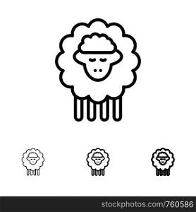 Mutton, Ram, Sheep, Spring Bold and thin black line icon set