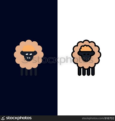 Mutton, Ram, Sheep, Spring Icons. Flat and Line Filled Icon Set Vector Blue Background