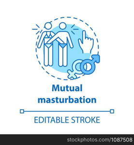 Mutual masturbation concept icon. Safe sex. Healthy intimate romantic relationship. Male, female healthcare idea thin line illustration. Vector isolated outline drawing. Editable stroke