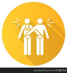 Mutual masturbation yellow flat design long shadow glyph icon. Couple sexual acitvity. Man and woman, girlfriend and boyfriend. Intimate relationship. Safe sex. Vector silhouette illustration