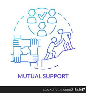 Mutual support blue gradient concept icon. Meeting common goal abstract idea thin line illustration. Team building activities. Equal participation. Isolated outline drawing. Myriad Pro-Bold font used. Mutual support blue gradient concept icon