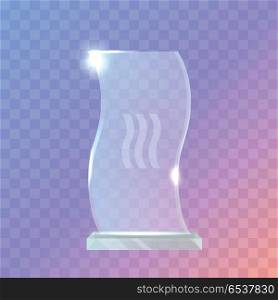 My Best Trophy. Crystalic Award in Waved Shape. Trophy. Beautiful realistic crystal award with in wave shape. Plate basement. Three little waves in the center. Shiny. Glossy. Flat design. Vector illustration