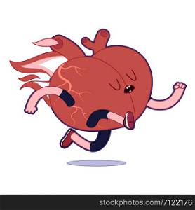 My heart burns for you - a vector cartoon outlined illustration of a running burning heart. Part of Brain collection.. The burning heart