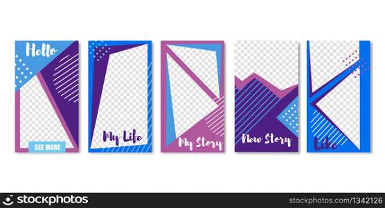 My Life Set of Templates with Spaces for Photos Vector Illustration. Social Media Banners with Text such as Hello, Like, Life. Sharing Visual Information in Networking Sites. Dots and Lines.