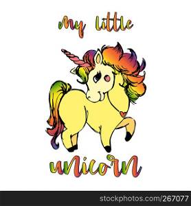 My little unicorn,cute horse on white background,stock vector illustration. My little unicorn,cute horse on white background