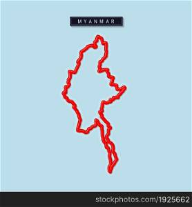 Myanmar bold outline map. Glossy red border with soft shadow. Country name plate. Vector illustration.. Myanmar bold outline map. Vector illustration