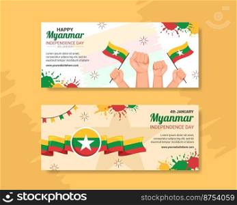 Myanmar Independence Day Banner Flat Cartoon Hand Drawn Templates Illustration