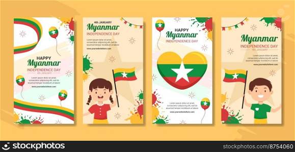 Myanmar Independence Day Social Media Stories Flat Cartoon Hand Drawn Templates Illustration