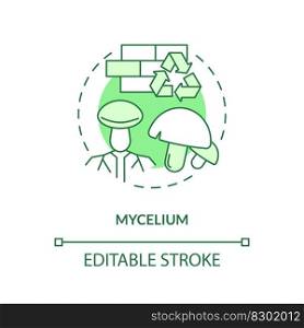 Mycelium green concept icon. Organic material. Sustainable architecture. Mushroom building idea thin line illustration. Isolated outline drawing. Editable stroke. Arial, Myriad Pro-Bold fonts used. Mycelium green concept icon