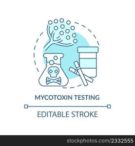 Mycotoxin testing turquoise concept icon. Nutritional testing abstract idea thin line illustration. Mold contamination. Isolated outline drawing. Editable stroke. Arial, Myriad Pro-Bold fonts used. Mycotoxin testing turquoise concept icon