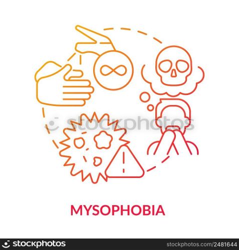Mysophobia red gradient concept icon. Fear of contamination and microbes. Most common phobia abstract idea thin line illustration. Isolated outline drawing. Myriad Pro-Bold font used. Mysophobia red gradient concept icon