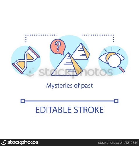 Mysteries of past concept icon. Riddle of egyptian pyramids. Study of lost civilizations. Secrets of history idea thin line illustration. Vector isolated outline drawing. Editable stroke